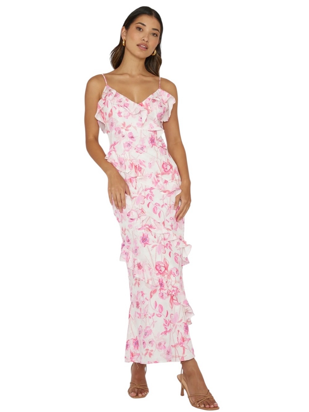Here Comes The Sun Pink Ruffle Maxi Dress.